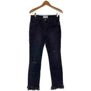 Free People Great Heights Jeans Women's Size 28 Skinny Black Raw Hem Distressed